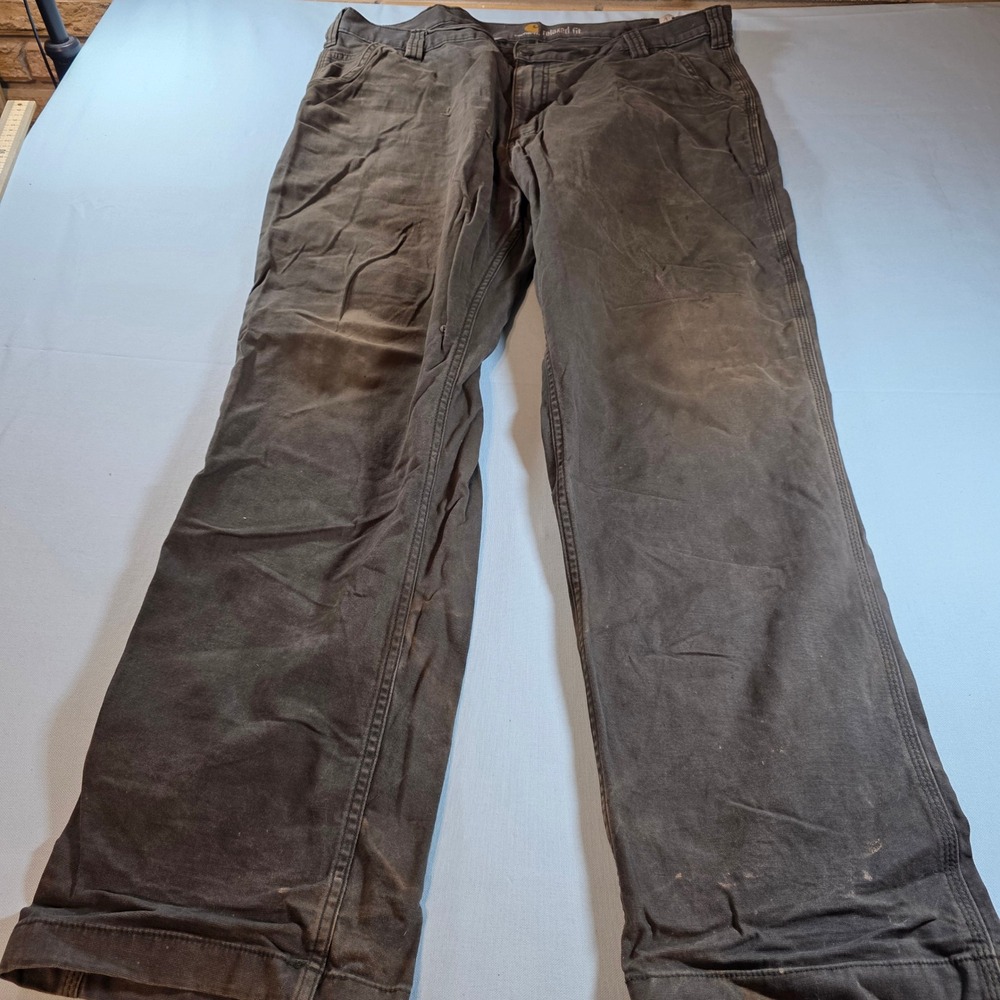 Carhartt Mens Relaxed Fit Canvas Work Pants Brown Distressed Straight Leg